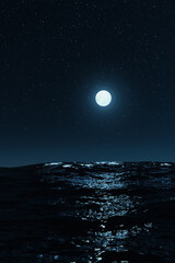 Fototapeta na wymiar 3D rendering of full moon over ocean surface