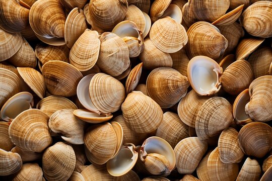 Clams as background. Generative AI.