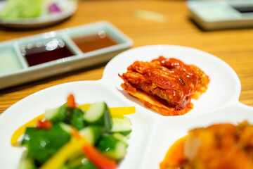Korean apperitizer kimchi and cucumber