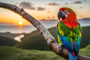Stoff pro Meter pairs of parrot on beach generative by AI tool © Aqsa