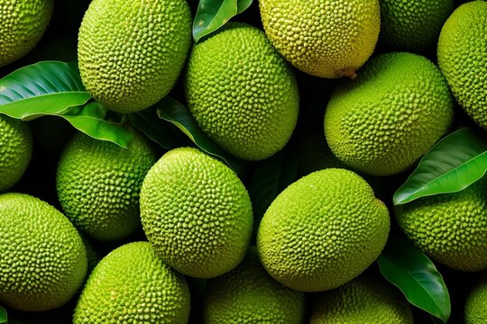 Fruits of the breadfruit tree as background and texture. Generative AI.