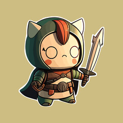 cute, archer, flat, 8k, die cut sticker, cartoon, cute, white background, illustration