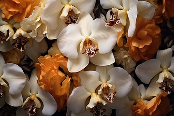 Orchids as background and texture. Generative AI.