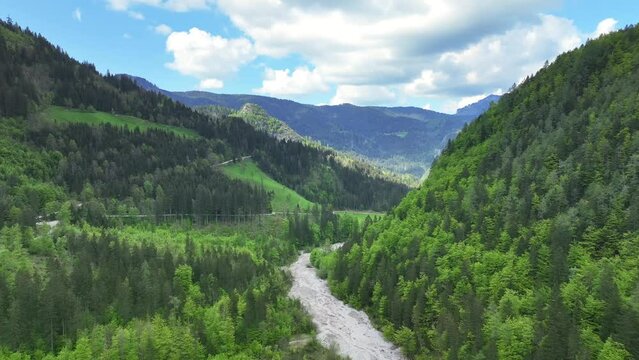 Matkov kot valley in the Kamnik Savinja Alps in Slovenia during a beautiful springtime day.
