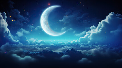 Fototapeta na wymiar Celestial Serenity Romantic Moon in a Starry Night Sky Over Clouds. created with Generative AI