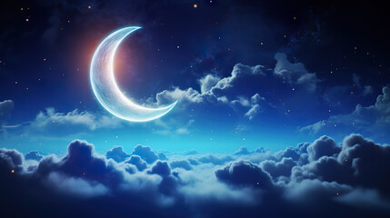 Naklejka na ściany i meble Celestial Serenity Romantic Moon in a Starry Night Sky Over Clouds. created with Generative AI
