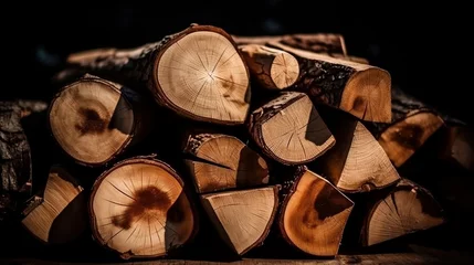 Keuken spatwand met foto pile of firewood © Roland