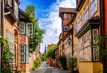 historic buildings at the old town of Lueneburg - Germany - obrazy, fototapety, plakaty