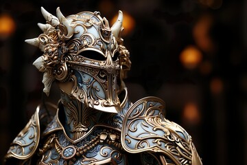 Fototapeta na wymiar Carnival costume armor with gold inlay. Generative AI