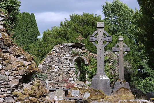 Old stone crosses, Cemetery next to St Peter's Church Rossdroid Enniscorthy Co. Wexford Ireland.