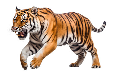 Fototapeta na wymiar scary running Tiger, isolated background. Generative Ai