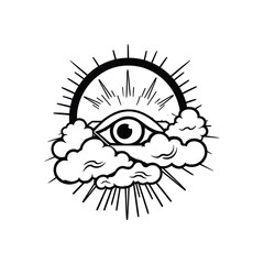 Eye of Providence. Masonic symbol. All seeing eye inside triangle pyramid. eye with cloud iluminati, Isolated vector illustration