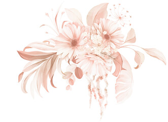 Creamy Brown Sunflower Watercolor Flower Transparent Background. Neutral Spring Botanical Floral Illustration