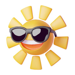Happy Sun Emoji Sunglasses 3d icon. Summer Vacations. Illustration Face Vector Design Art. - 619910819
