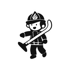 Flat character of firefighter vector illustration, black and white vector silhouette, firefighter icon, firefighter symbol