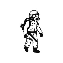 Obraz na płótnie Canvas Flat character of firefighter vector illustration, black and white vector silhouette, firefighter icon, firefighter symbol