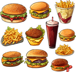 fastfood vector illustrations cartoon hamburger drink simple