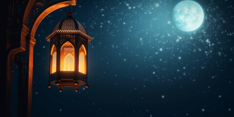 Fototapeta premium Lantern with night light background for the muslim feast of the holy month of ramadan kareem