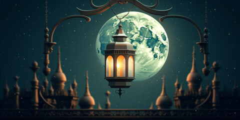 Lantern with night light background for the muslim feast of the holy month of ramadan kareem