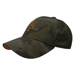Camouflage Patriotic Cap with Ukrainian trident. This is the national coat of arms of Ukraine, not...