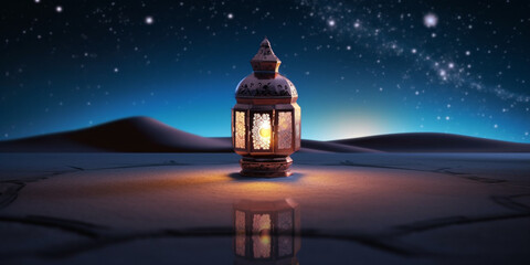Fototapeta premium Lantern with night light background for the muslim feast of the holy month of ramadan kareem