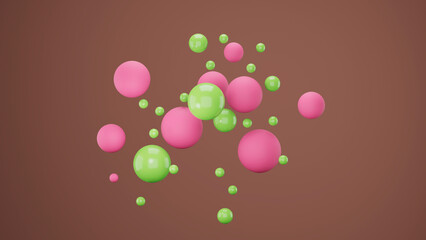 Multicolored spheres levitate, 3d render