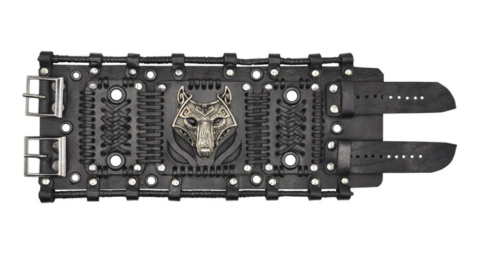 Steampunk Black Bracelet Wolf (Fenrir).  Painstaking handwork.  Stylish accessory for parties.  Handmade. Gift for rockers, punks, metalheads, bikers, goths. Viking style. Nordic tradition.
