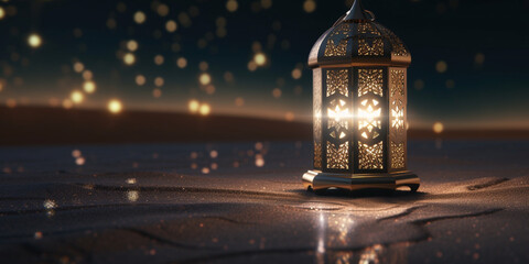 Naklejka premium Lantern with night light background for the muslim feast of the holy month of ramadan kareem