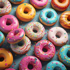 Fotobehang un assortiment de donuts tout en couleurs - IA generative  © DOMINIQUE MARIOTTI