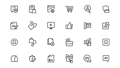Digital marketing icons set. Content, search, marketing, ecommerce, seo, electronic devices, internet, analysis.Outline icon.Outline icon.