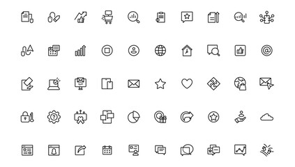 Digital marketing icons set. Content, search, marketing, ecommerce, seo, electronic devices, internet, analysis.Outline icon.Outline icon.