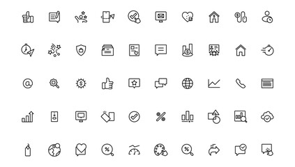 Digital marketing icons set. Content, search, marketing, ecommerce, seo, electronic devices, internet, analysis.Outline icon.Outline icon.