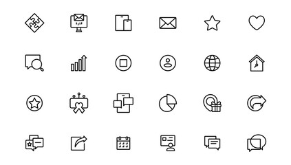 Digital marketing icons set. Content, search, marketing, ecommerce, seo, electronic devices, internet, analysis.Outline icon.Outline icon.