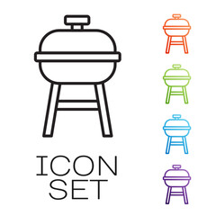 Black line Barbecue grill icon isolated on white background. BBQ grill party. Set icons colorful. Vector