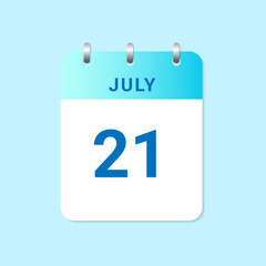 Daily calendar 21st of July month on white paper note