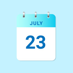 Daily calendar 23rd of July month on white paper note