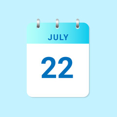 Daily calendar 22nd of July month on white paper note
