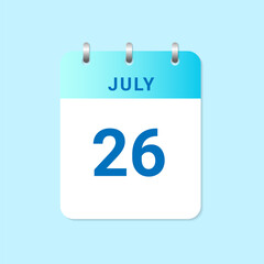 Daily calendar 26th of July month on white paper note