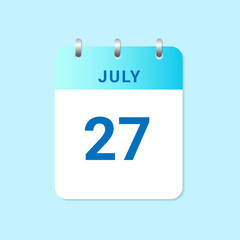 Daily calendar 27th of July month on white paper note