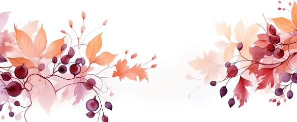 abstract Autumn foliage banner background, branch, twigs and berries, red purple color, Generative Ai