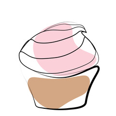 continuous drawing of a cupcake in one line.
