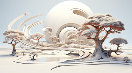 Into the Futures: Utopian Minimal Cityscape with Infinite Possibilities