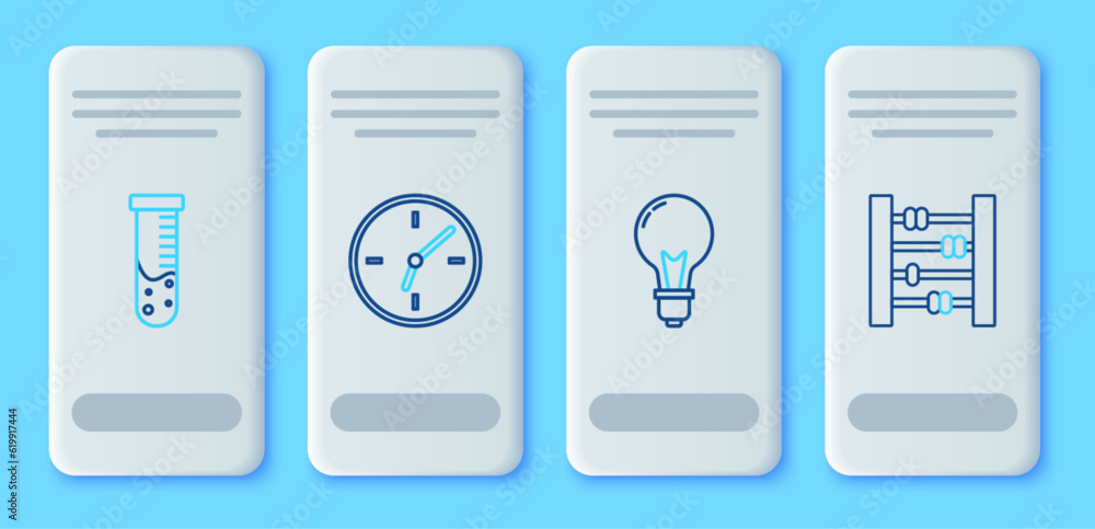 Poster set line clock, light bulb with concept of idea, test tube and flask chemical laboratory and abacus 