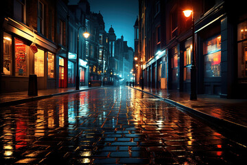 Fototapeta na wymiar rainy night in dark city, generative ai 