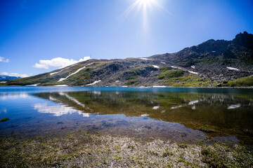 panorama of Colle del Nivolet , Aosta Italy in sunny day with lake