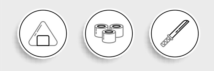 Set line Traditional Japanese katana, Sushi and icon. Vector © Oksana