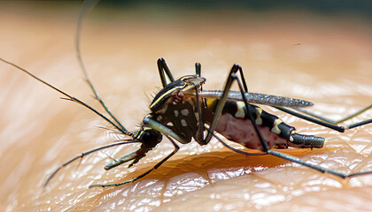 Firefly Bedbug Close up of Tiger mosquito . IMAGE AI