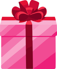 Cartoon gift box with ribbons and bows.Present in colorful wrapping with ribbons.Gift boxes stack in flat style.Pink gift box.