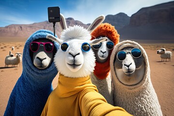 Llamas taking a selfie in the Sahara desert, Morocco