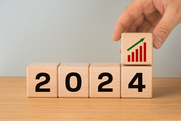 2024 year business concept. Economic and financial analysis, interest rates, stocks, bonds,...